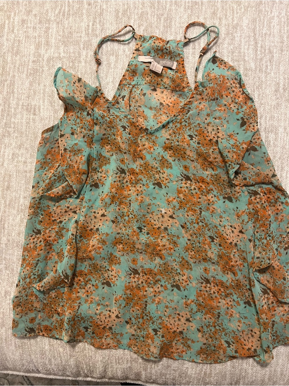 Forever 21 Floral Cami in Blue & Brown Size Medium